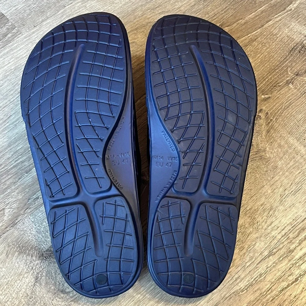 Oofos OOahh Sport Flex Navy Blue Recovery Slides Mens 14 Adjustable Strap Sandal